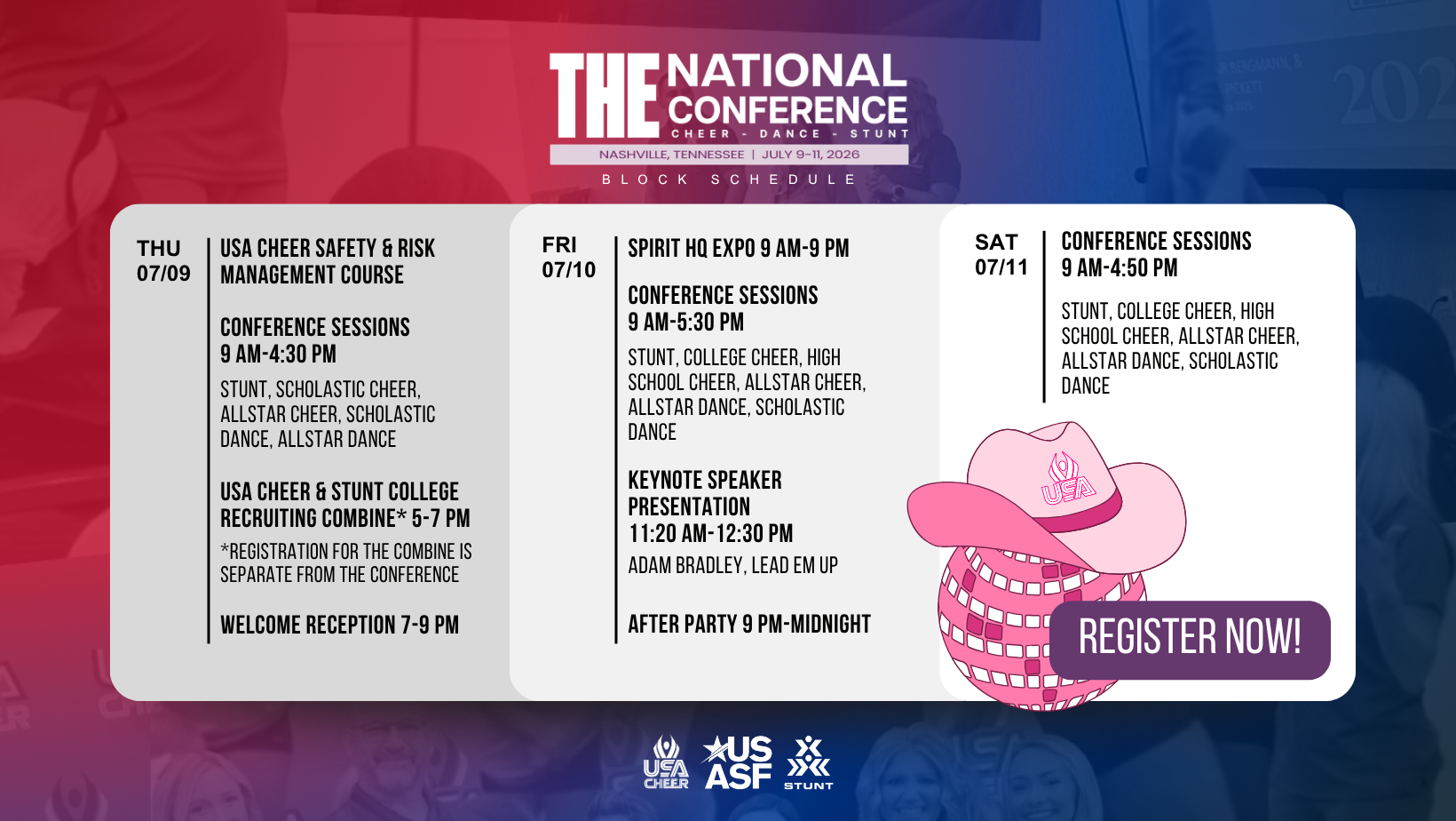 Conference Block Schedule USA Cheer and STUNT